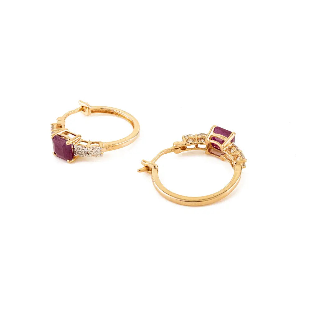 K14 Solid Yellow Gold Trending Ruby & Diamond Hoop Earrings For Women Girl Gifting Jewelry