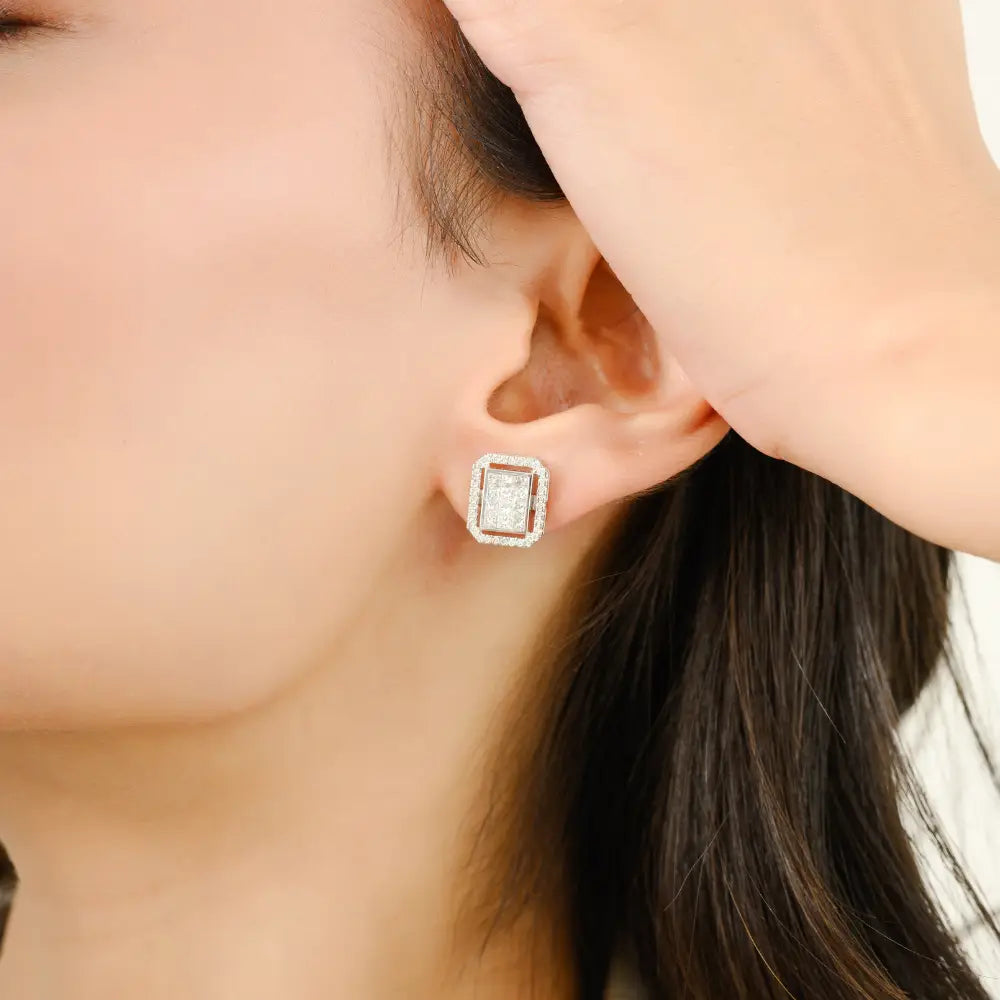 Best Selling Products White Gold Genuine Diamond Statement Stud Earrings For Wedding