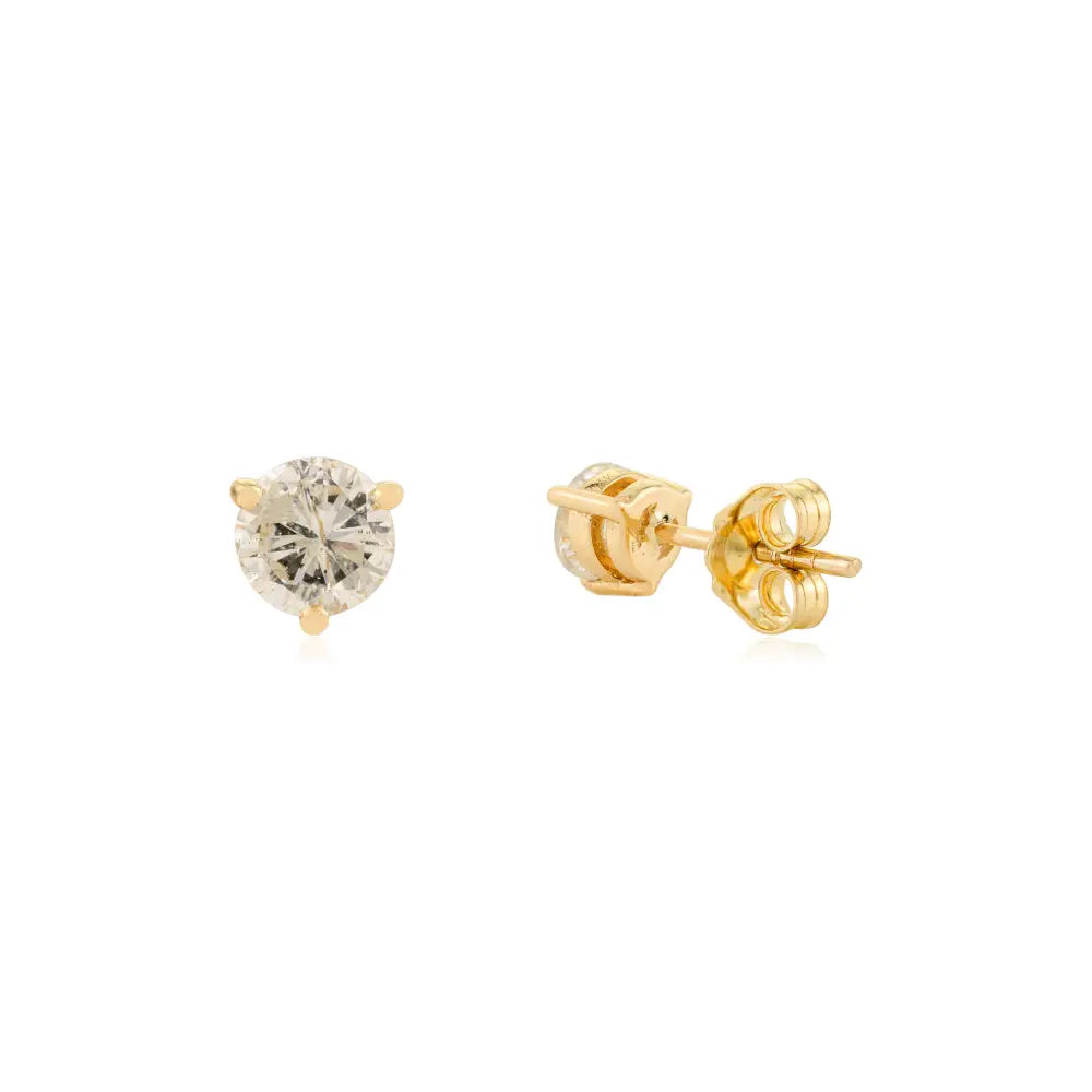 100% Natural Diamond Round Stud Earrings Minimal 14K Solid Yellow Gold Everyday Jewelry