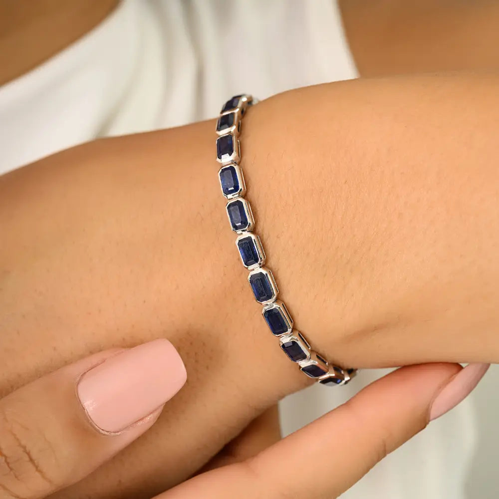 Best Selling 12.81 Ct. Blue Sapphire Elegant Tennis Bracelet For Wedding 18K Real Gold