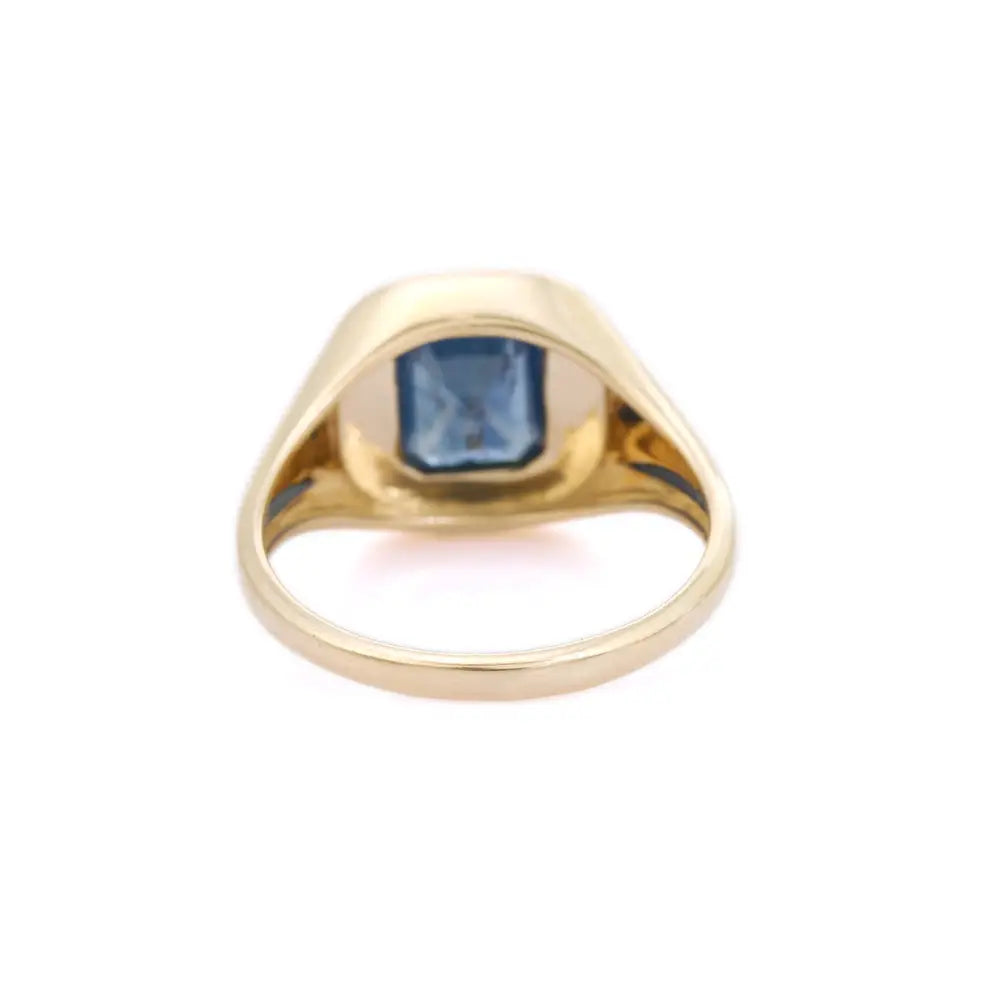 Wholesale Bulk 14K Yellow Gold Jewelry Blue Sapphire Statement Signet Ring Unisex
