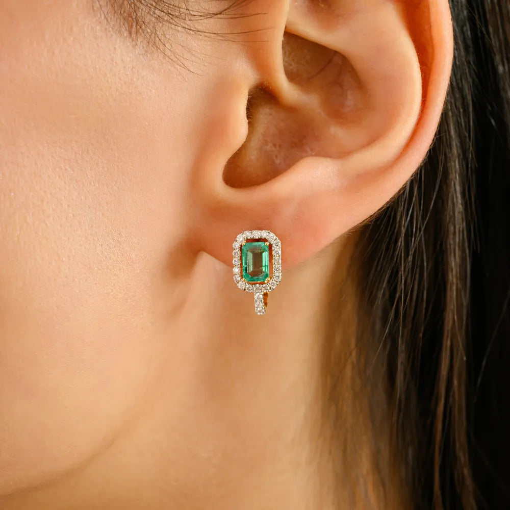 Customized 14K Yellow Gold Jewelry Emerald & Diamond Clip-on Earrings Fine Jewelry Collection