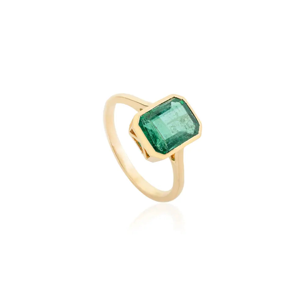 Fine Octagon Cut Emerald Single Stone Ring Unisex Everyday Handcrafted Jewelry