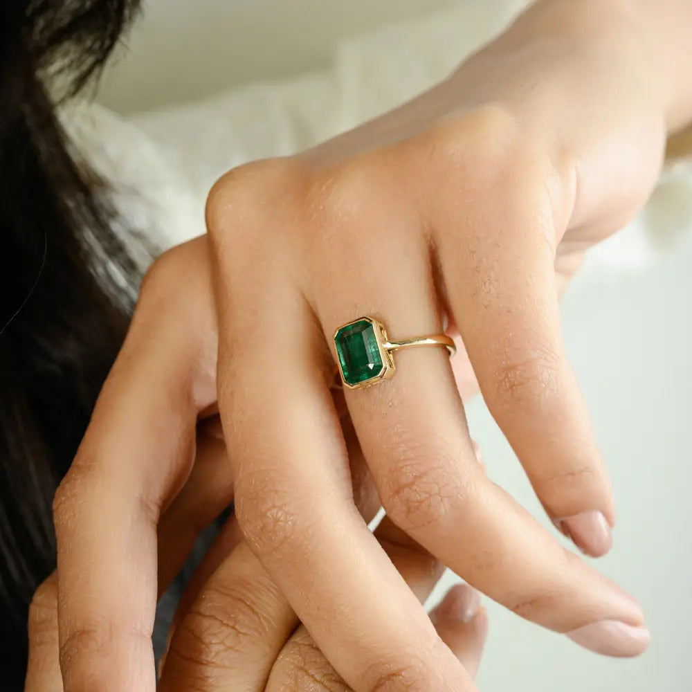 Fine Octagon Cut Emerald Single Stone Ring Unisex Everyday Handcrafted Jewelry