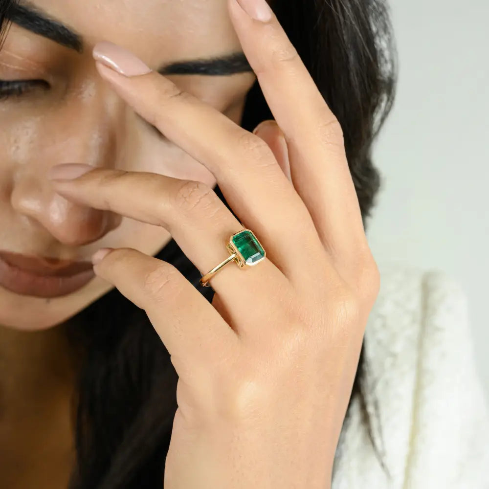 Fine Octagon Cut Emerald Single Stone Ring Unisex Everyday Handcrafted Jewelry