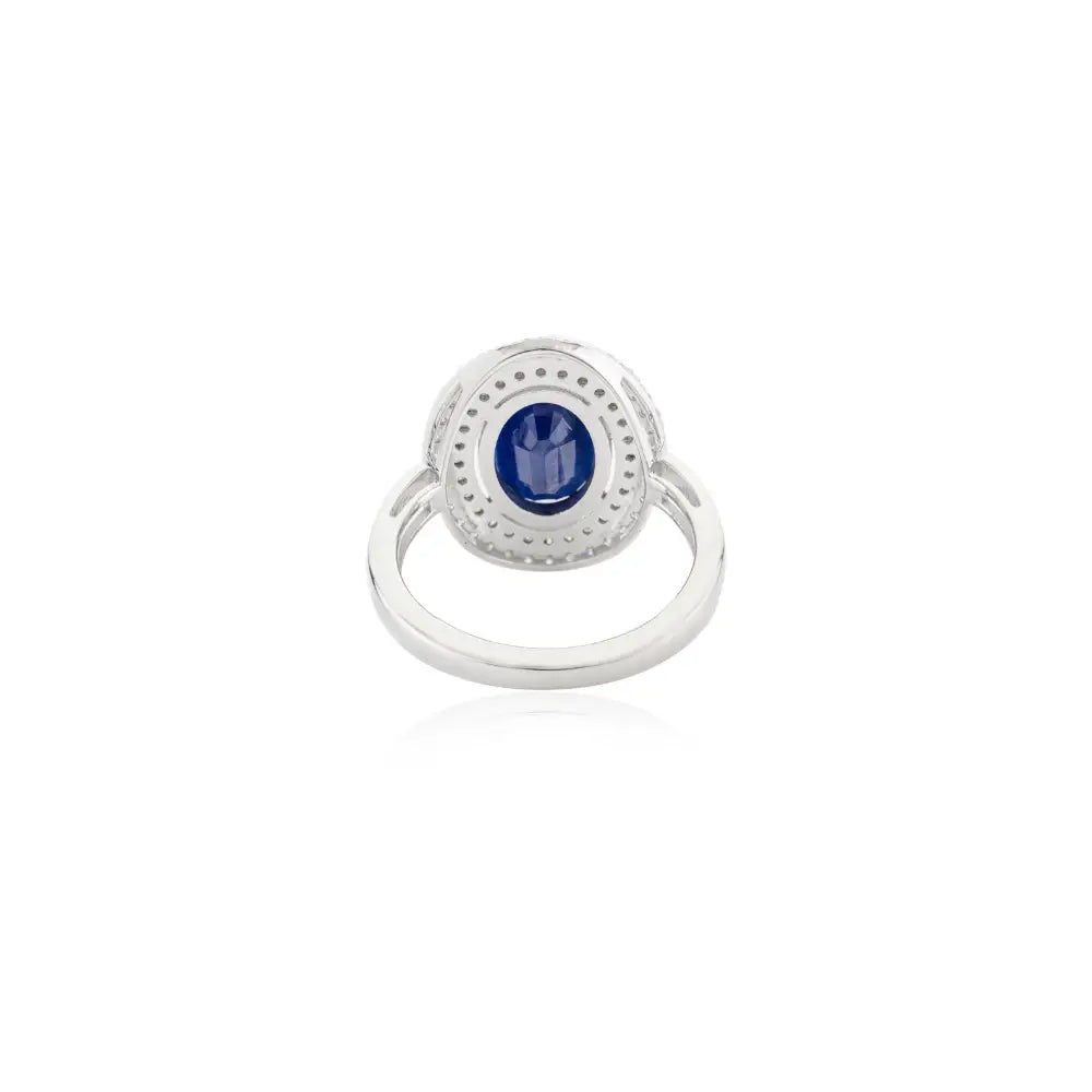 Trending Blue Sapphire & Diamond Double Cluster Ring For Wedding Statement Jewelry