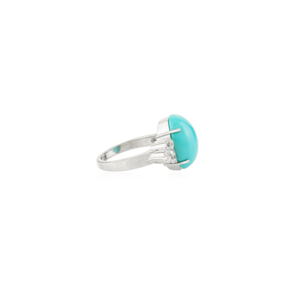 December Birthstone Genuine Turquoise & American Diamond Cluster Ring High Grade Jewelry