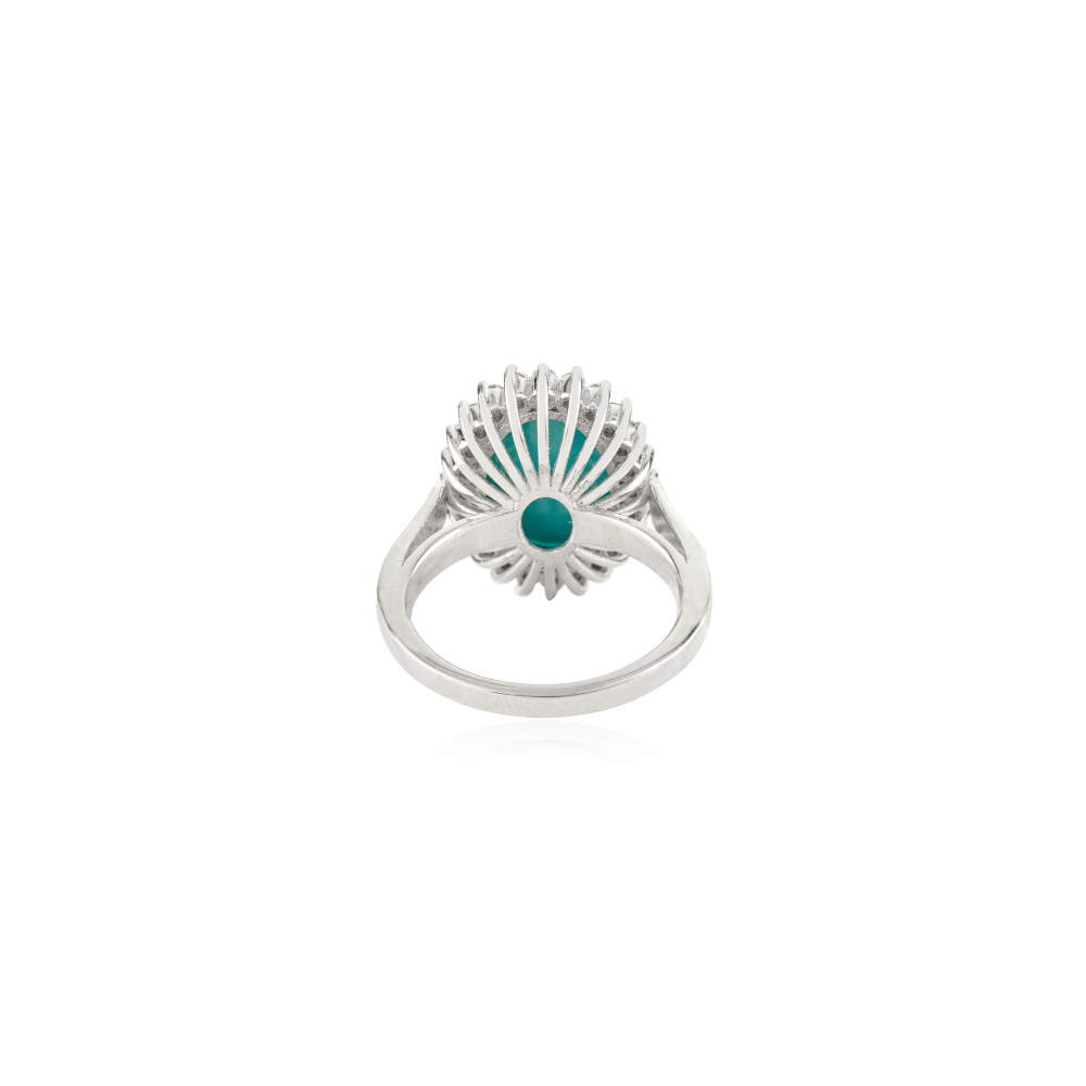 December Birthstone Genuine Turquoise & American Diamond Cluster Ring High Grade Jewelry