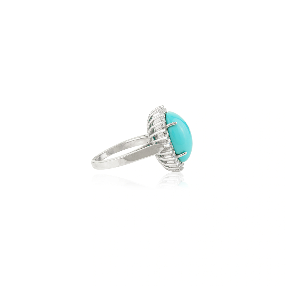 December Birthstone Genuine Turquoise & American Diamond Cluster Ring High Grade Jewelry
