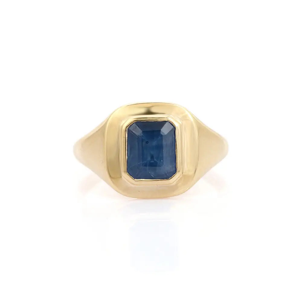 Wholesale Bulk 14K Yellow Gold Jewelry Blue Sapphire Statement Signet Ring Unisex