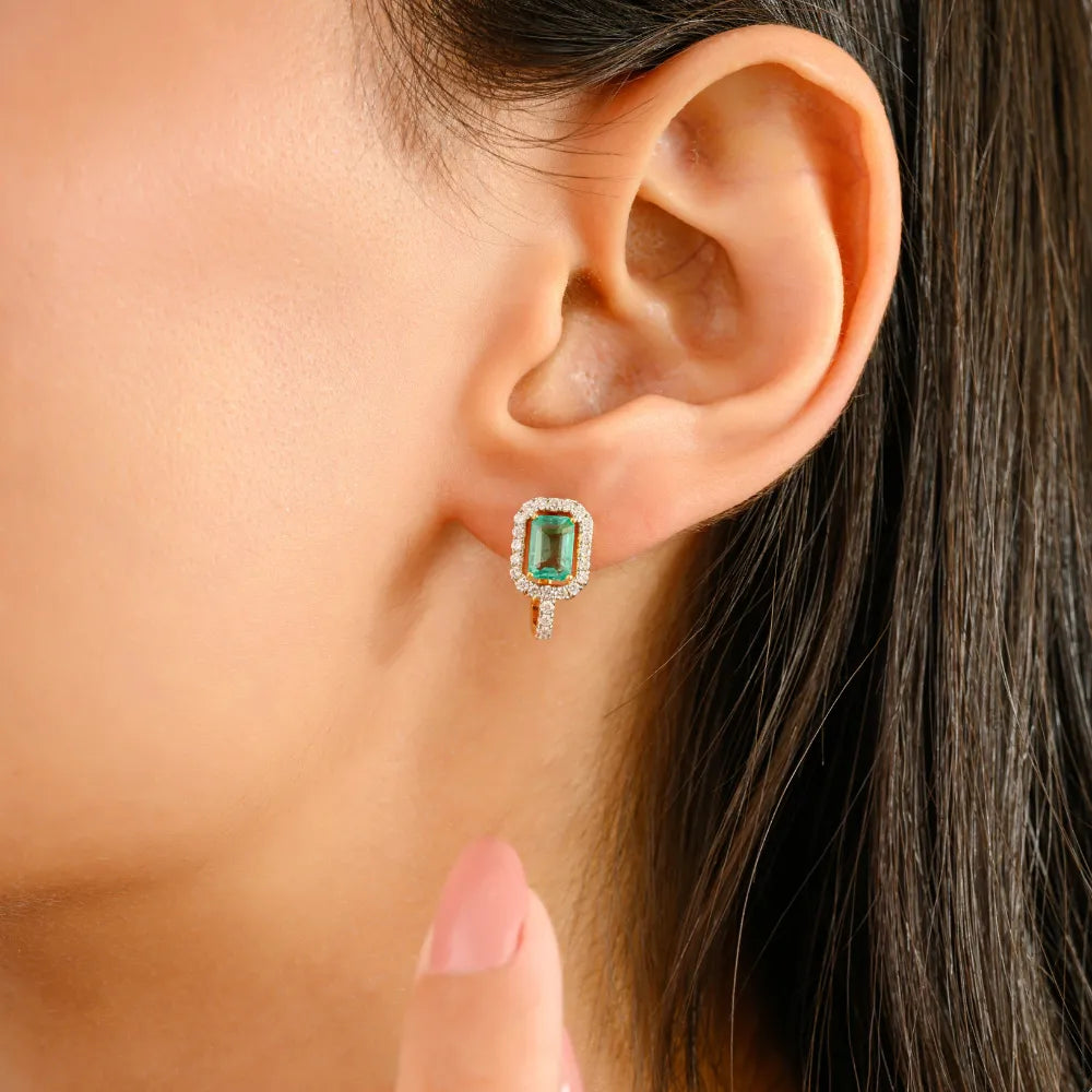 Customized 14K Yellow Gold Jewelry Emerald & Diamond Clip-on Earrings Fine Jewelry Collection