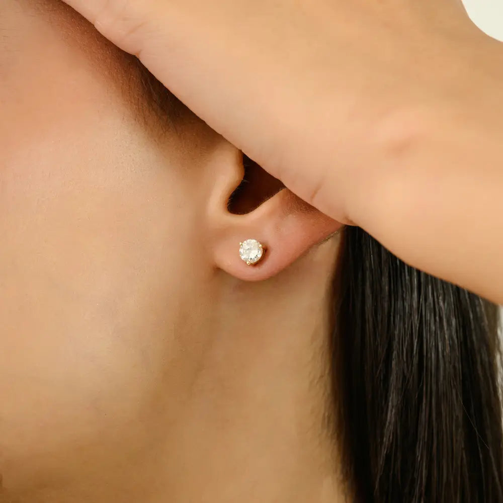 100% Natural Diamond Round Stud Earrings Minimal 14K Solid Yellow Gold Everyday Jewelry