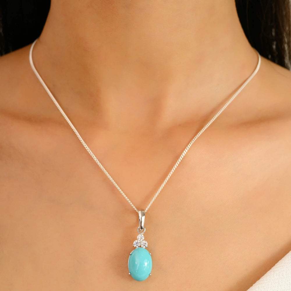 Best Selling Products 100% Natural Turquoise & American Diamond Cabochon Pendant New Arrivals