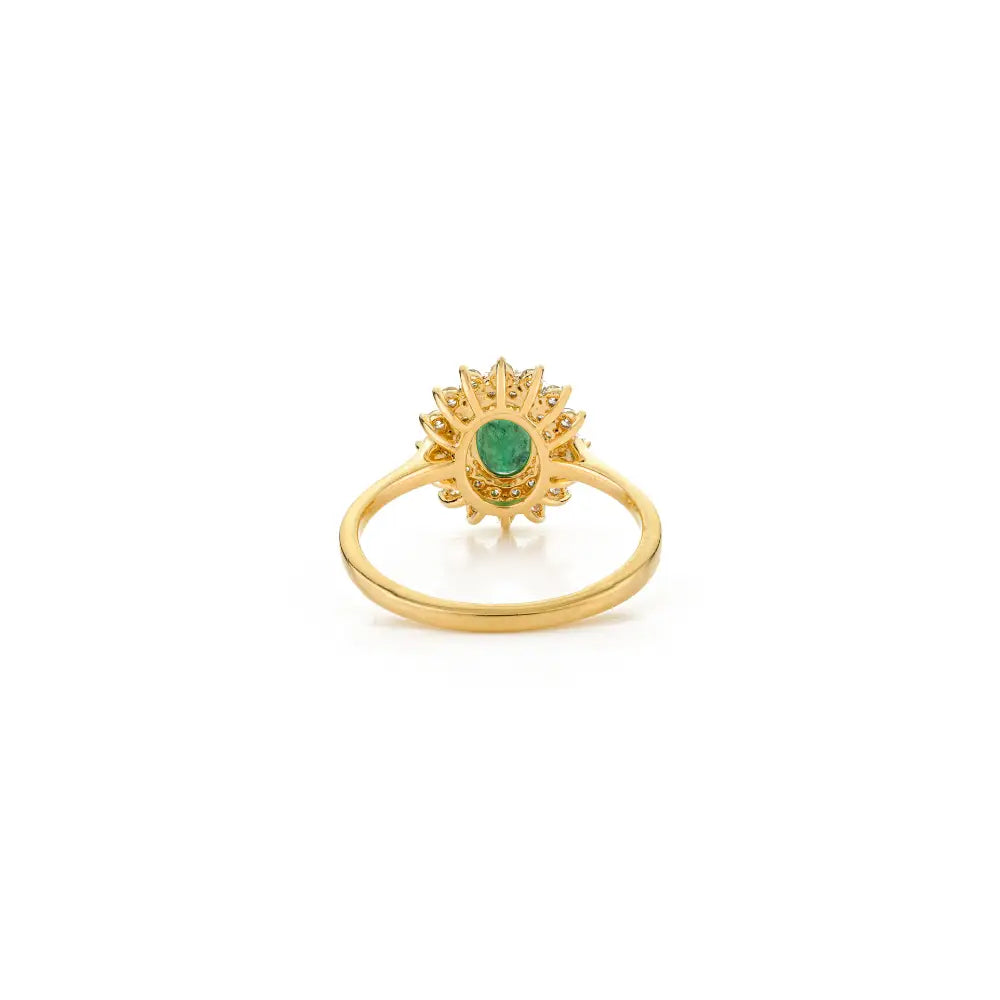 Best Selling Emerald & Diamond Double Cluster Ring Real 18K Yellow Gold Engagement Jewelry