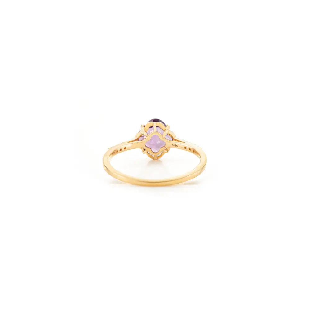 Clover Shape Amethyst & Round Cut Diamond Stackable Ring Latest 14K Yellow Gold Jewelry