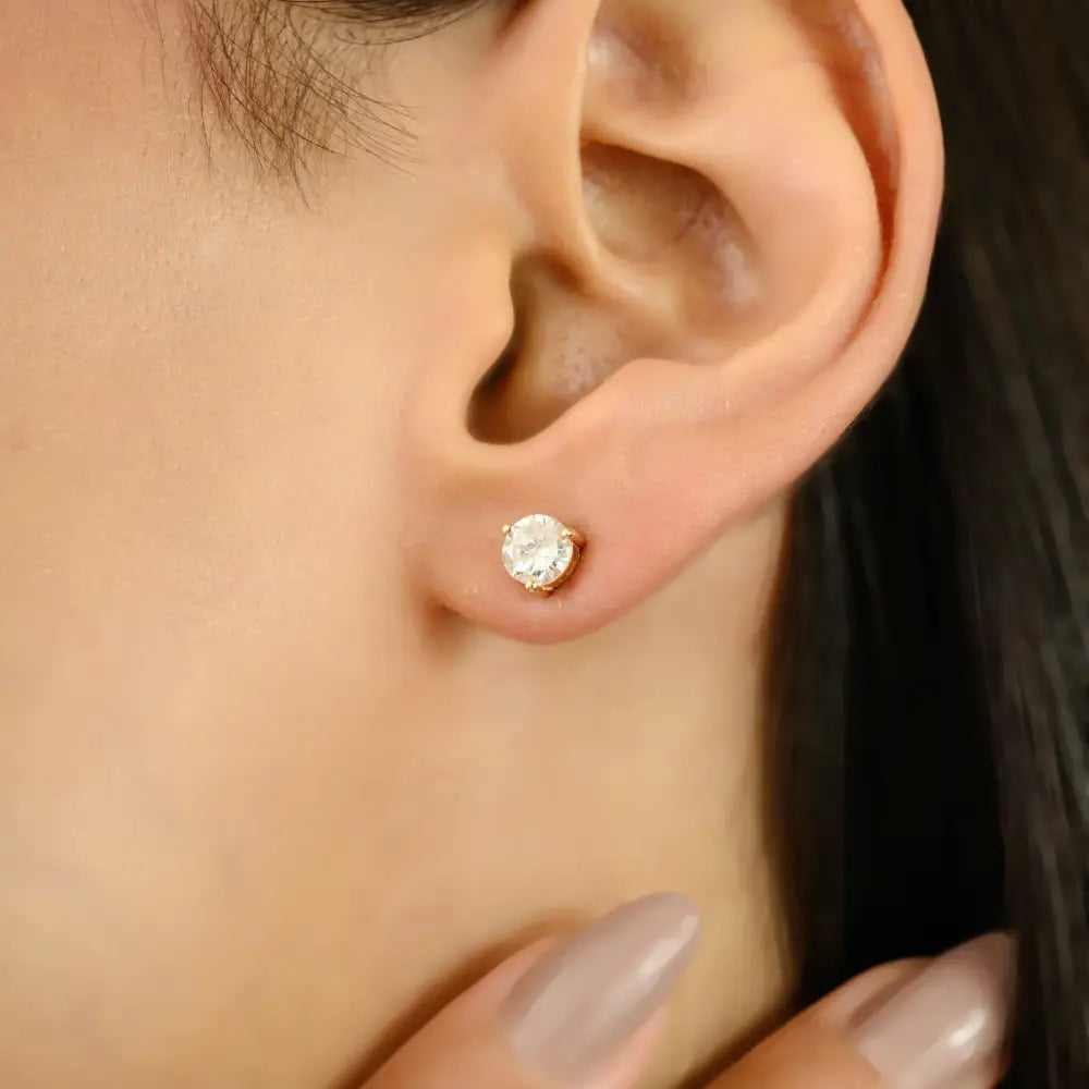 100% Natural Diamond Round Stud Earrings Minimal 14K Solid Yellow Gold Everyday Jewelry