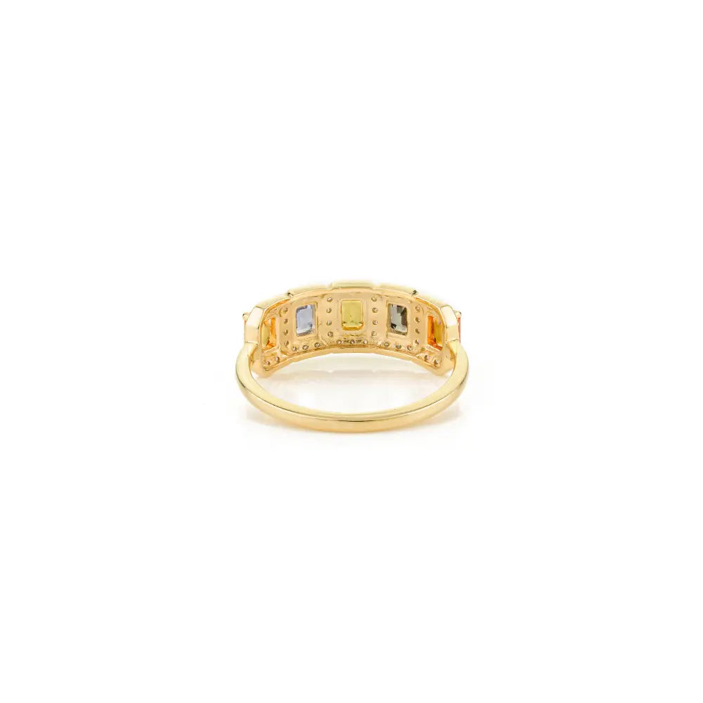 14K Yellow Gold Colorful Multi Sapphire & Diamond Half Eternity Band Ring Women's Jewelry