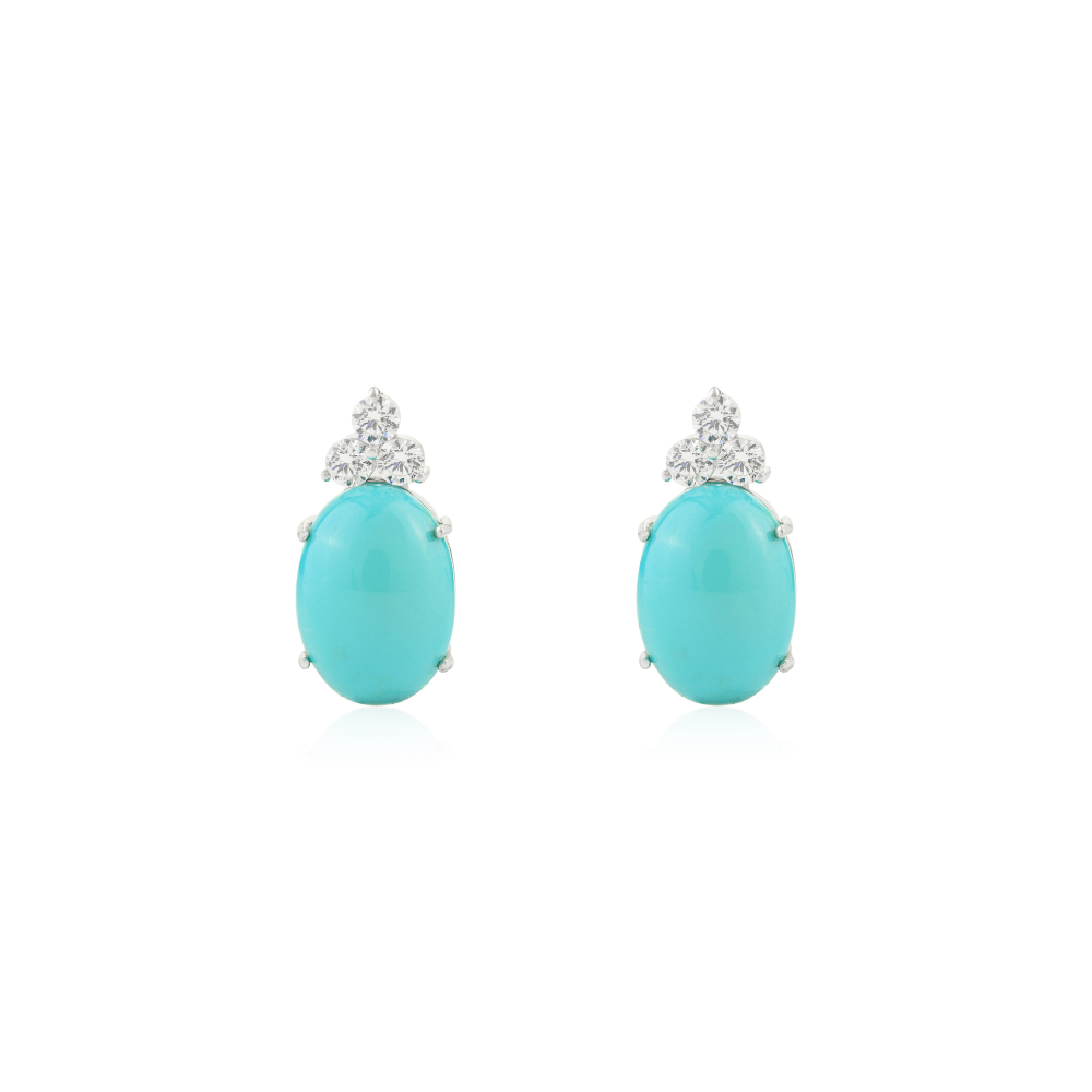 Bulk Order 100% Authentic Turquoise & American Diamond Stud Earrings 925 Sterling Silver Jewelry