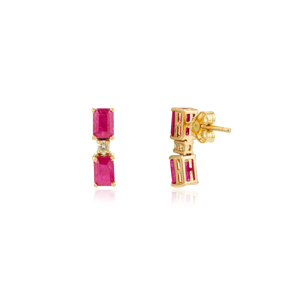 Trending Small Ruby & Diamond Drop Earrings For Women Everyday Jewelry 14K Solid Gold