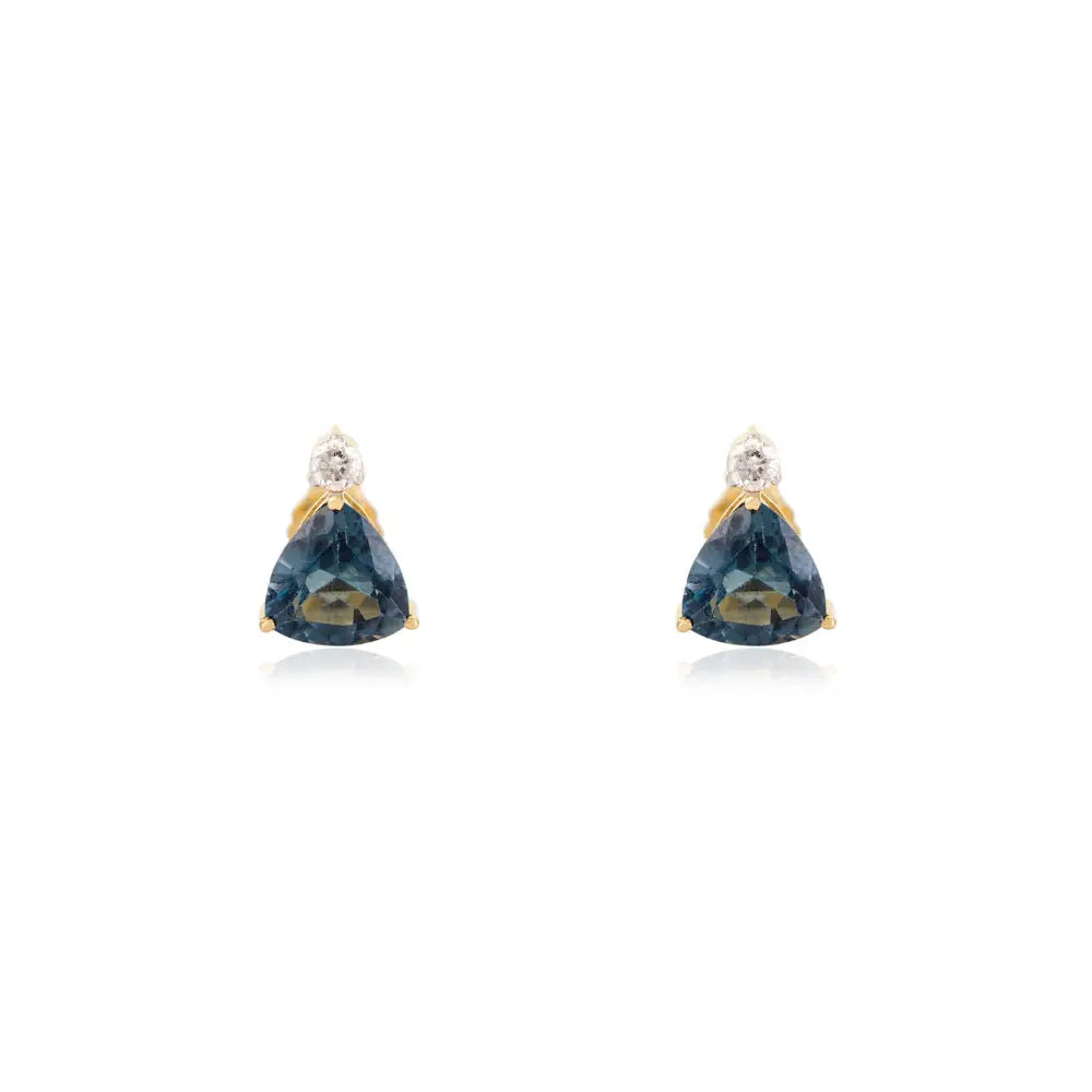 Trillion Cut Blue Topaz & Round Diamond Ring Earrings & Pendant Combo Set Handmade Jewelry