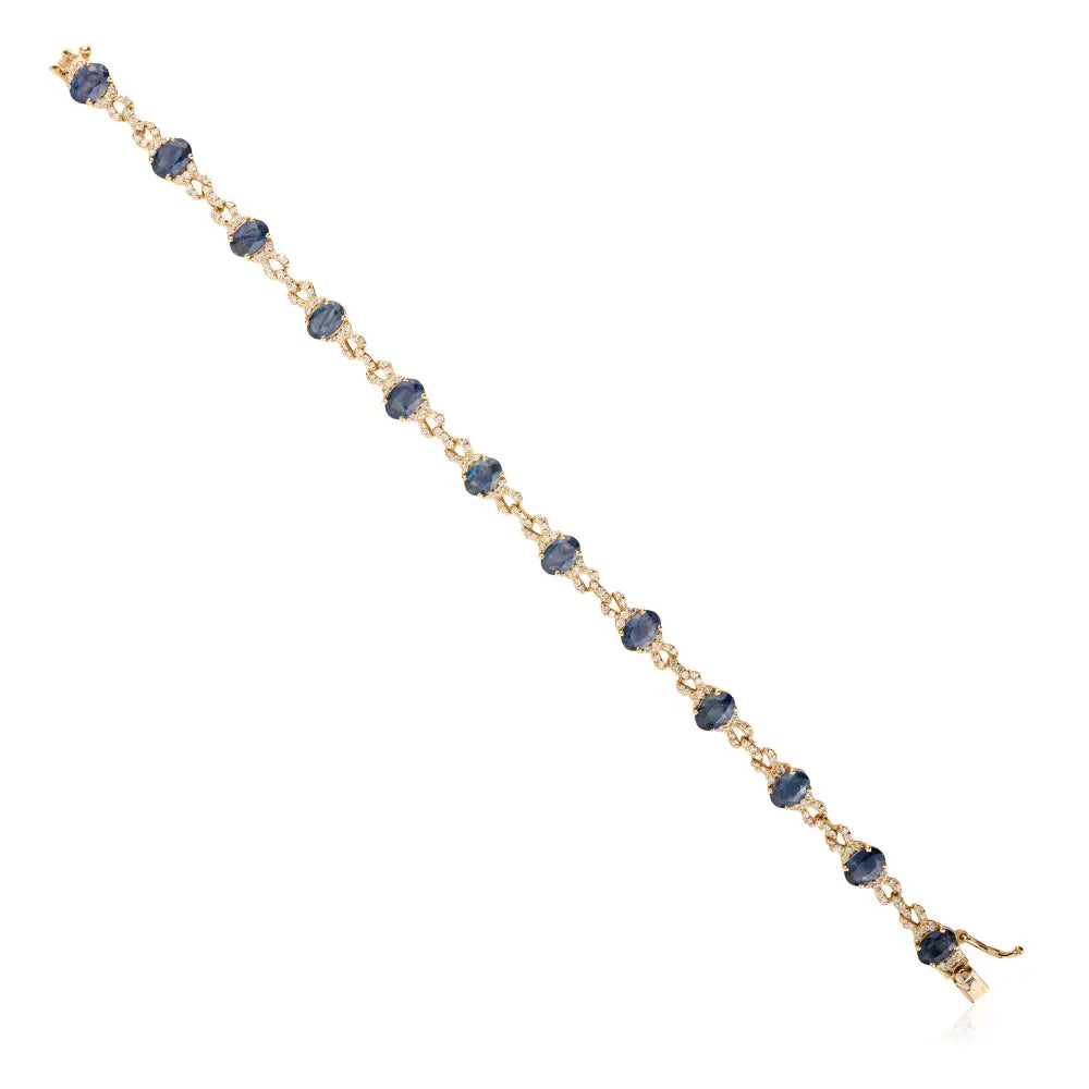 New Designer Blue Sapphire & Diamond 14K Yellow Gold Stackable Bracelet Women Jewelry