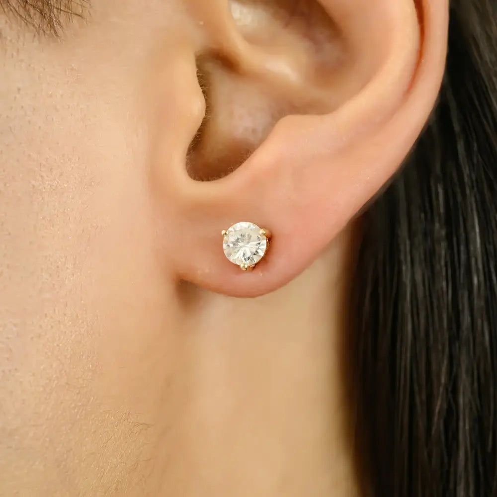 100% Natural Diamond Round Stud Earrings Minimal 14K Solid Yellow Gold Everyday Jewelry