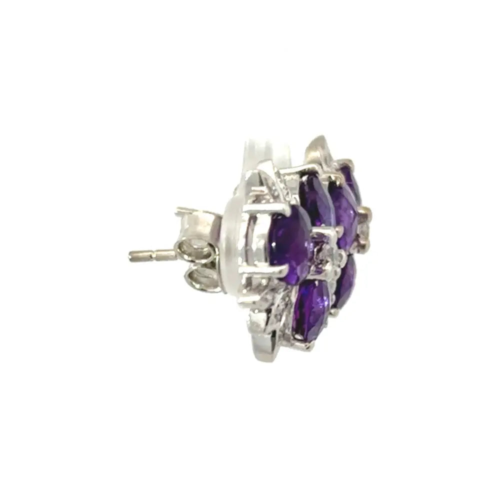 Febuary Birthstone Real Amethyst & American Diamond Minimal Stud Earrings For Daily Wear