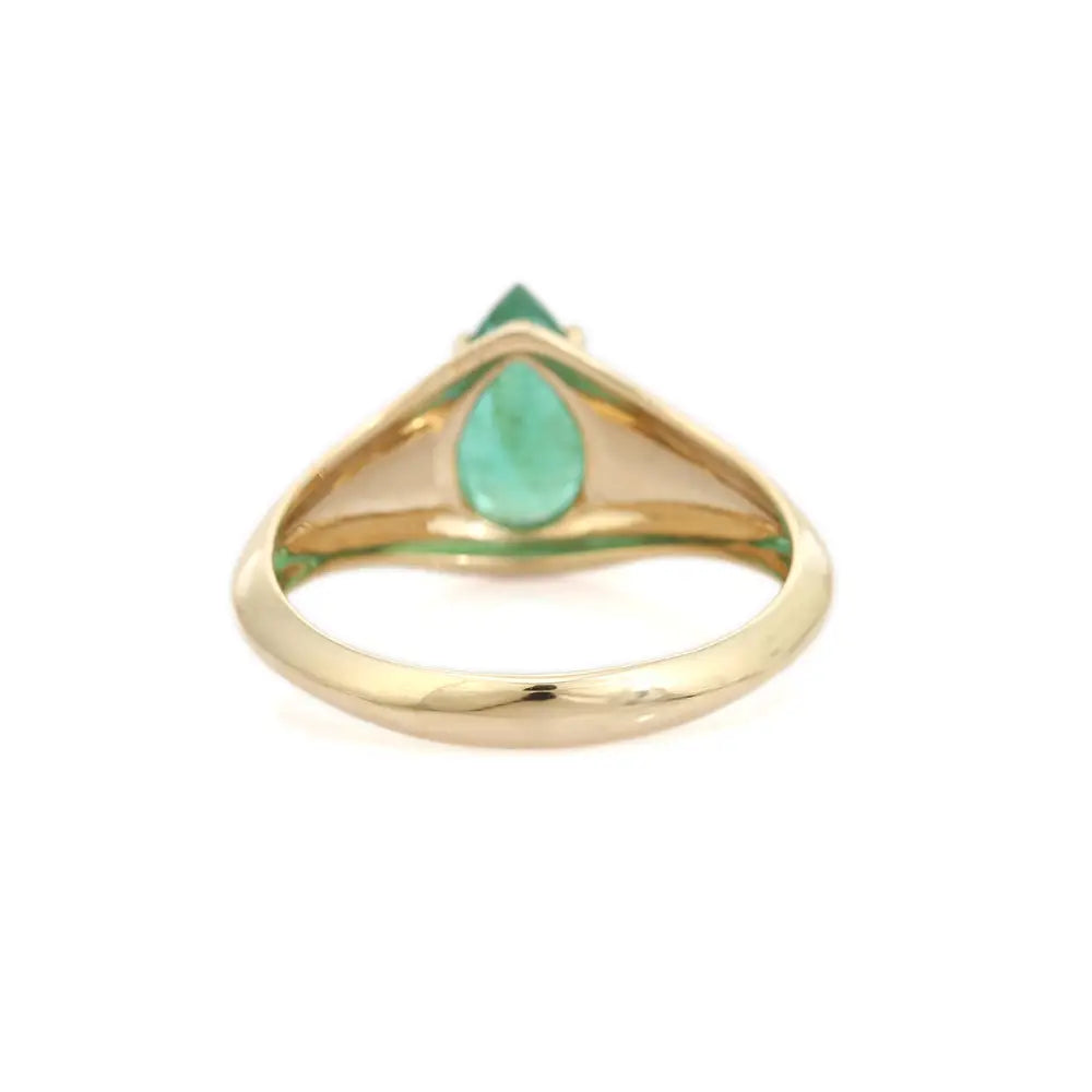 Pure K14 Yellow Gold New Trendy Zambian Emerald Dome Signet Ring Handmade Jewelry