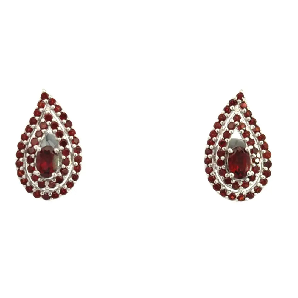 Newly Design Fine 925 Solid Silver Garnet Teardrop Stud Earrings Prong Setting Wedding Jewelry