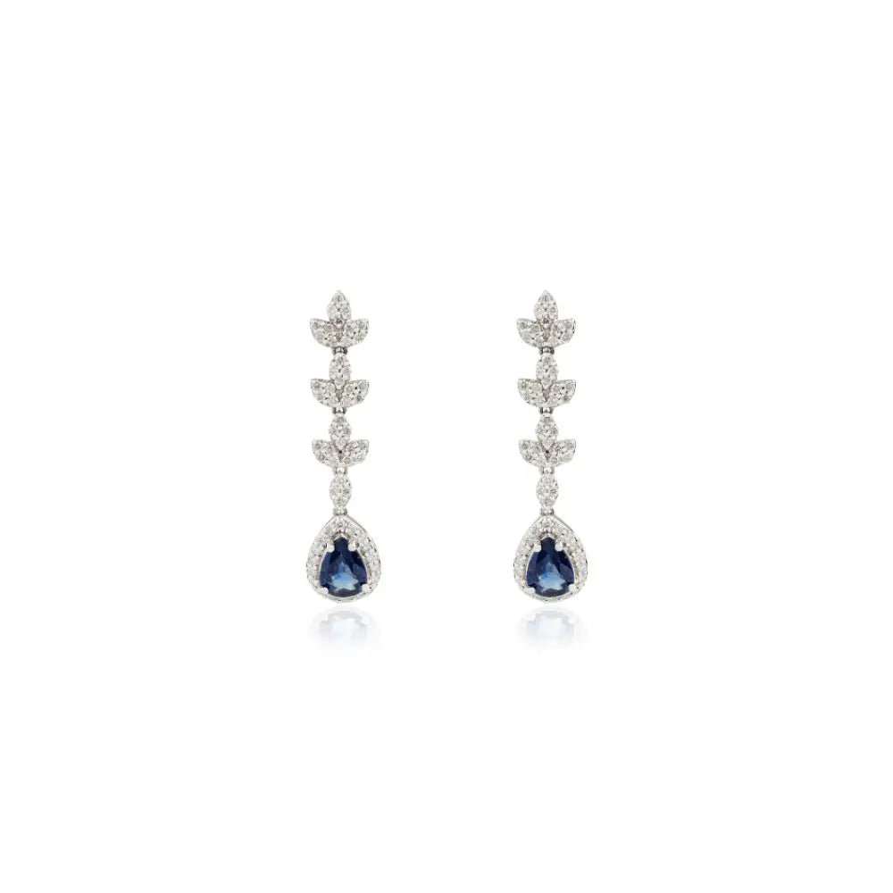 Birthstone Jewelry 14K Gold Blue Sapphire & Diamond Teardrop Dangle Earrings Wedding