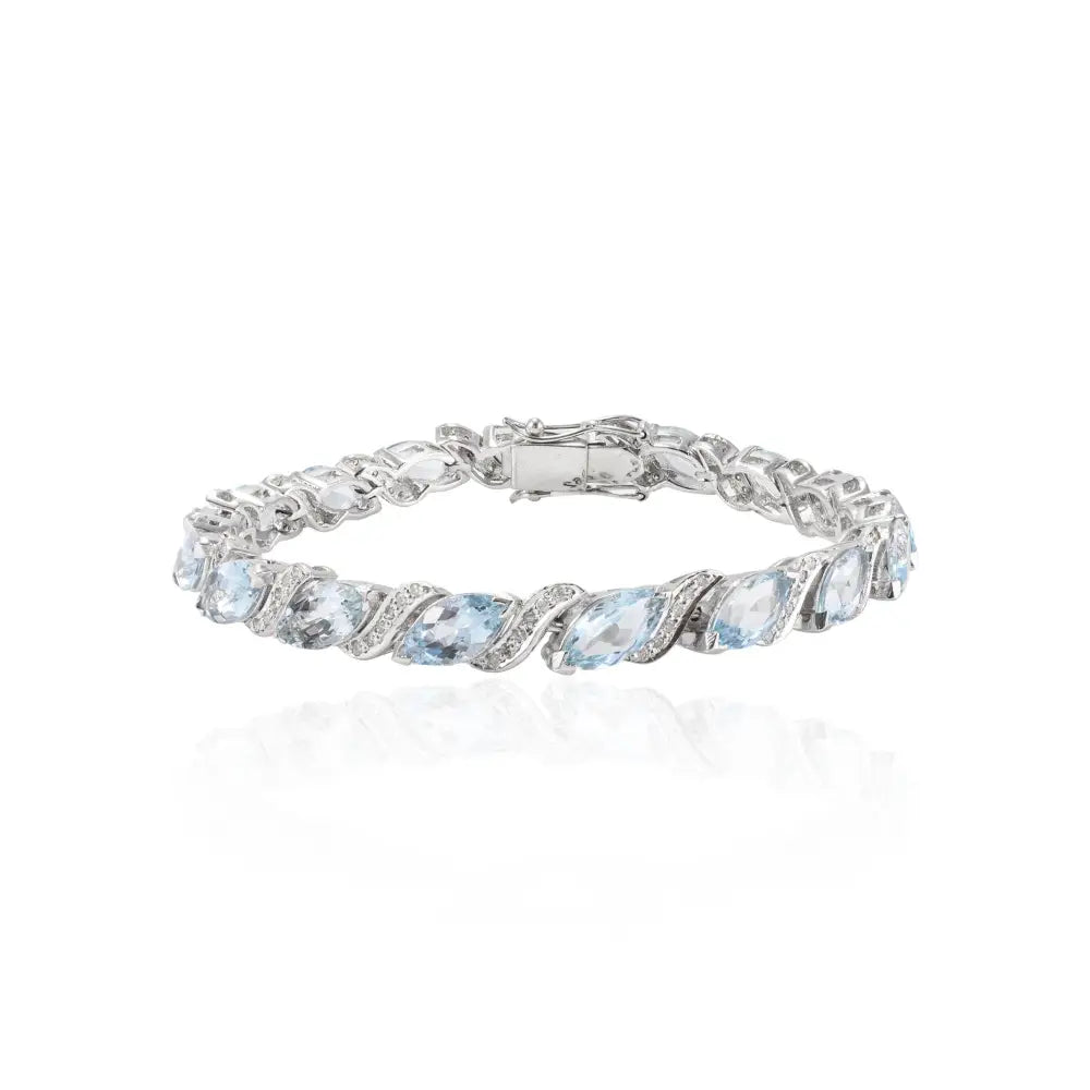 Marquise Aquamarine & Round American Diamond Sterling 925 Silver Tennis Bracelet For Party Wear