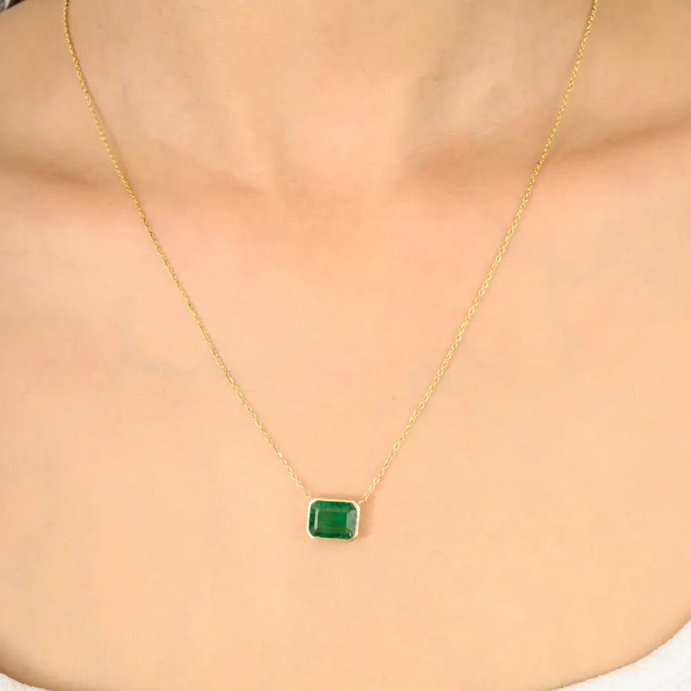 Natural Gemstone Jewelry Octagon Cut Emerald Single Stone Chain Necklace For Women
