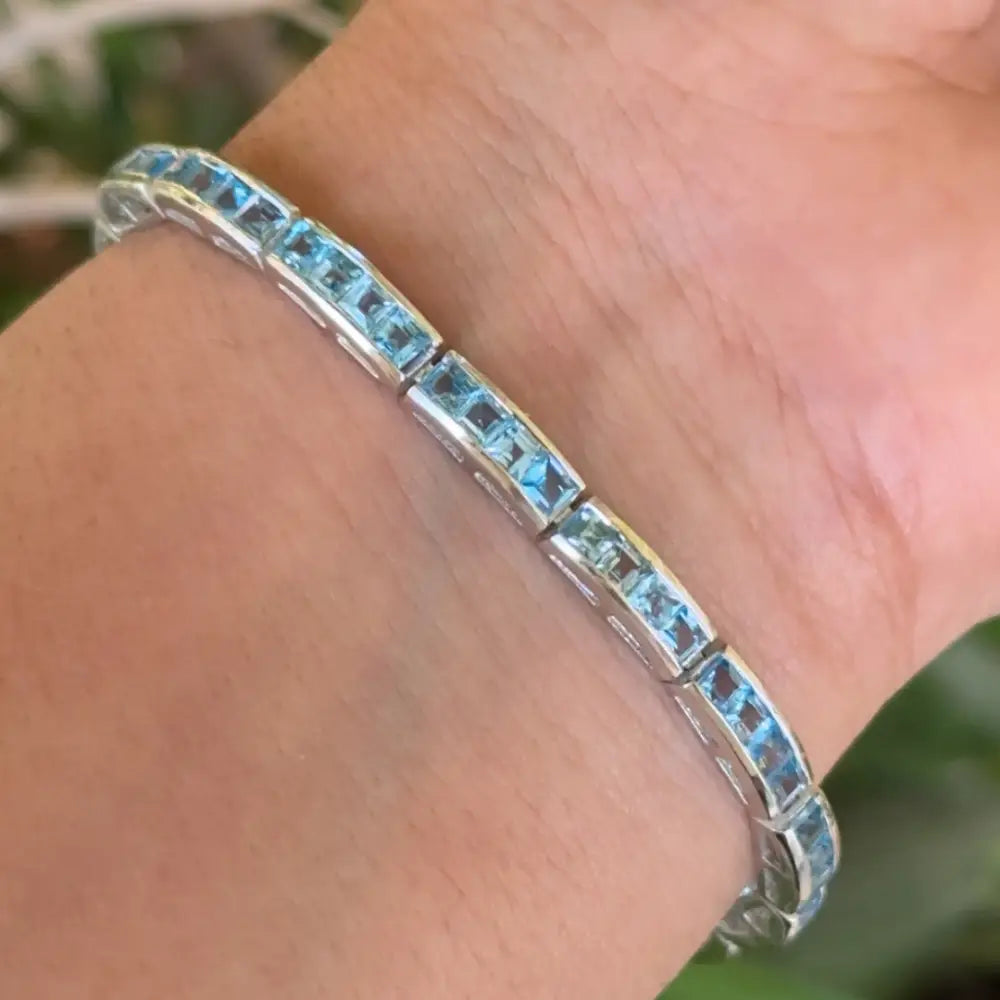 New Latest Design Genuine Blue Topaz Pure 925 Sterling Silver Tennis Bracelet For Women