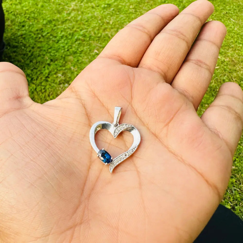 High Grade Jewelry September Birthstone Sapphire & American Diamond Heart Shape Pendant For Women's