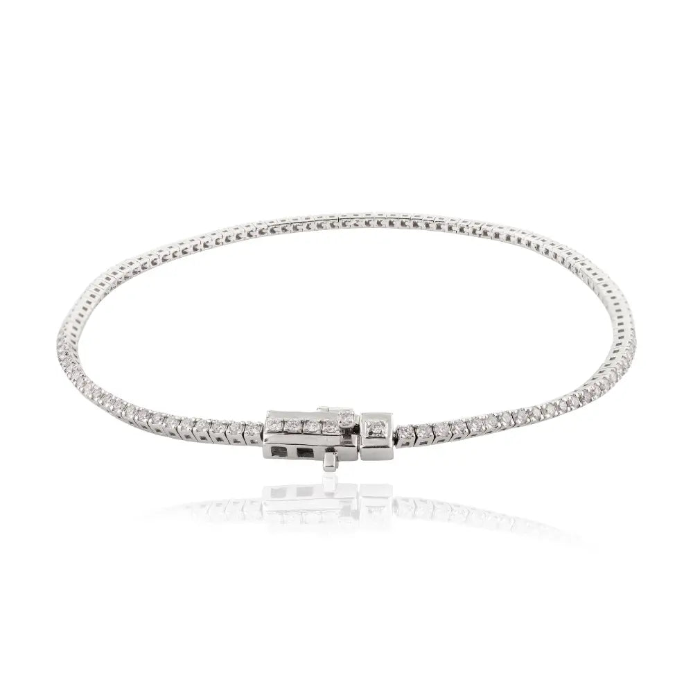 100% Natural Diamond Sleek Stacking Tennis Bracelet 18K White Gold Handmade Jewelry