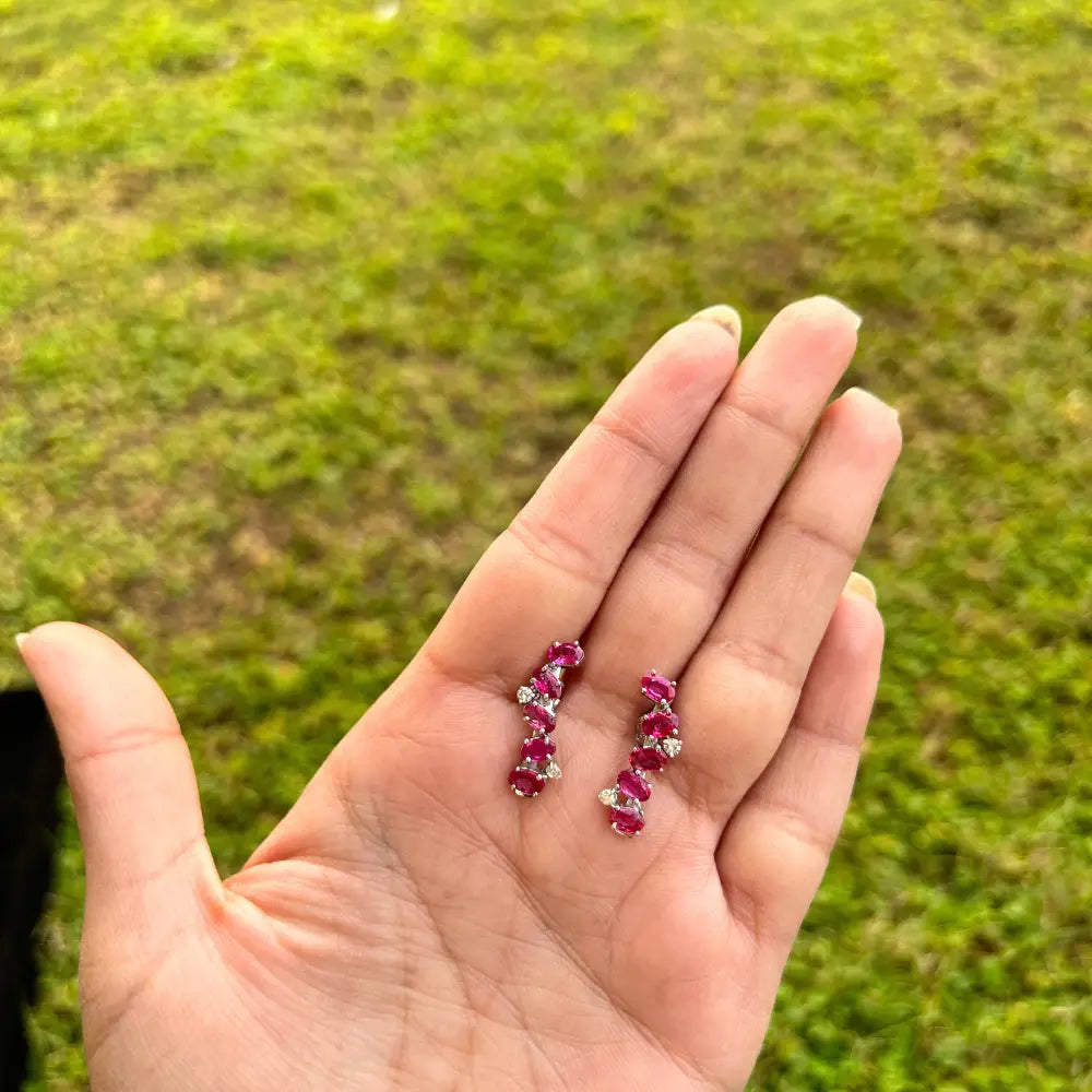 Best Selling Products 925 Solid Silver Ruby & American Diamond Cuff Earrings Natural Gemstone Jewelry