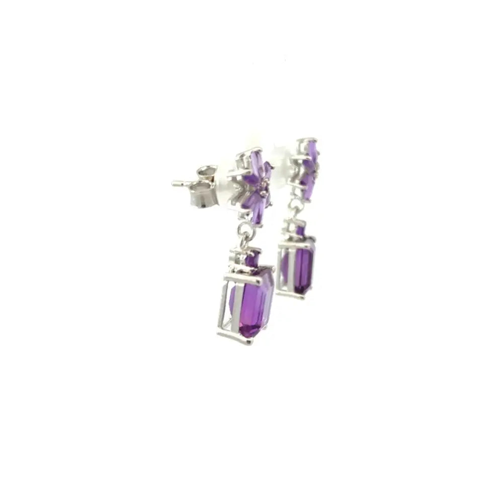 Febuary Birthstone 100% Authentic Amethyst Dangle Earrings For Women Valentine's Day Gift