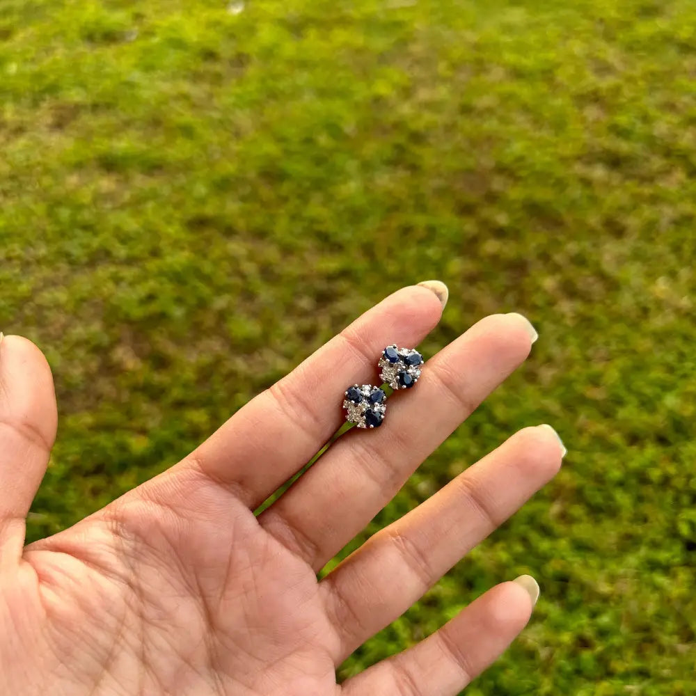 925 Sterling Silver Jewelry Wholesale Sapphire & American Diamond Minimal Stud Earrings
