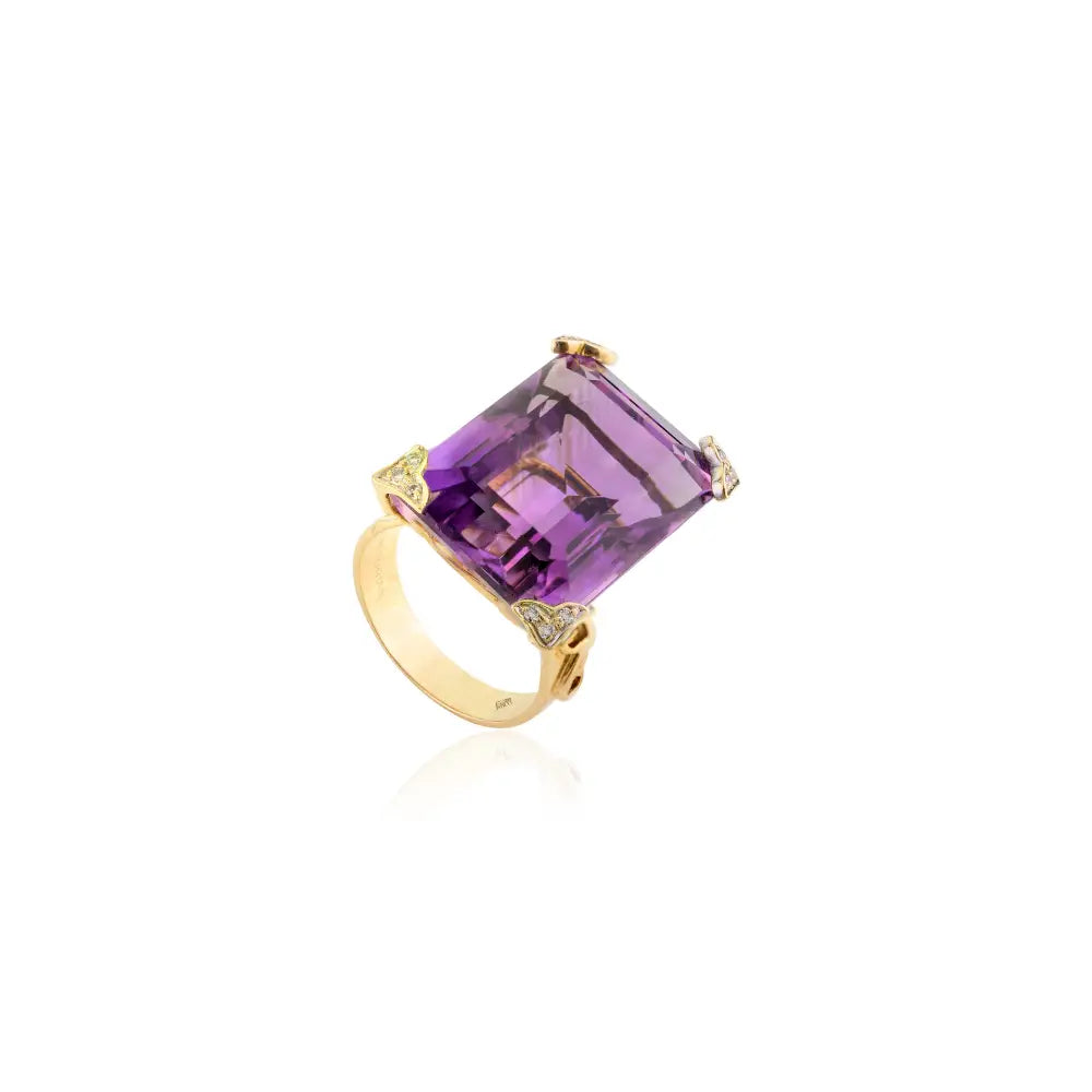 February Birthstone Genuine Amethyst & Diamond Cocktail Ring Handmade Custom Jewelry