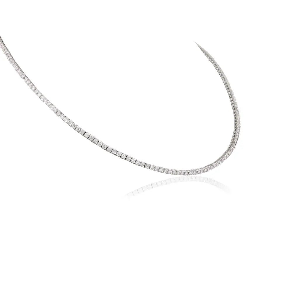 Round Brilliant Cut Diamond Handmade Tennis Necklace Solid 14K White Gold Pave Setting