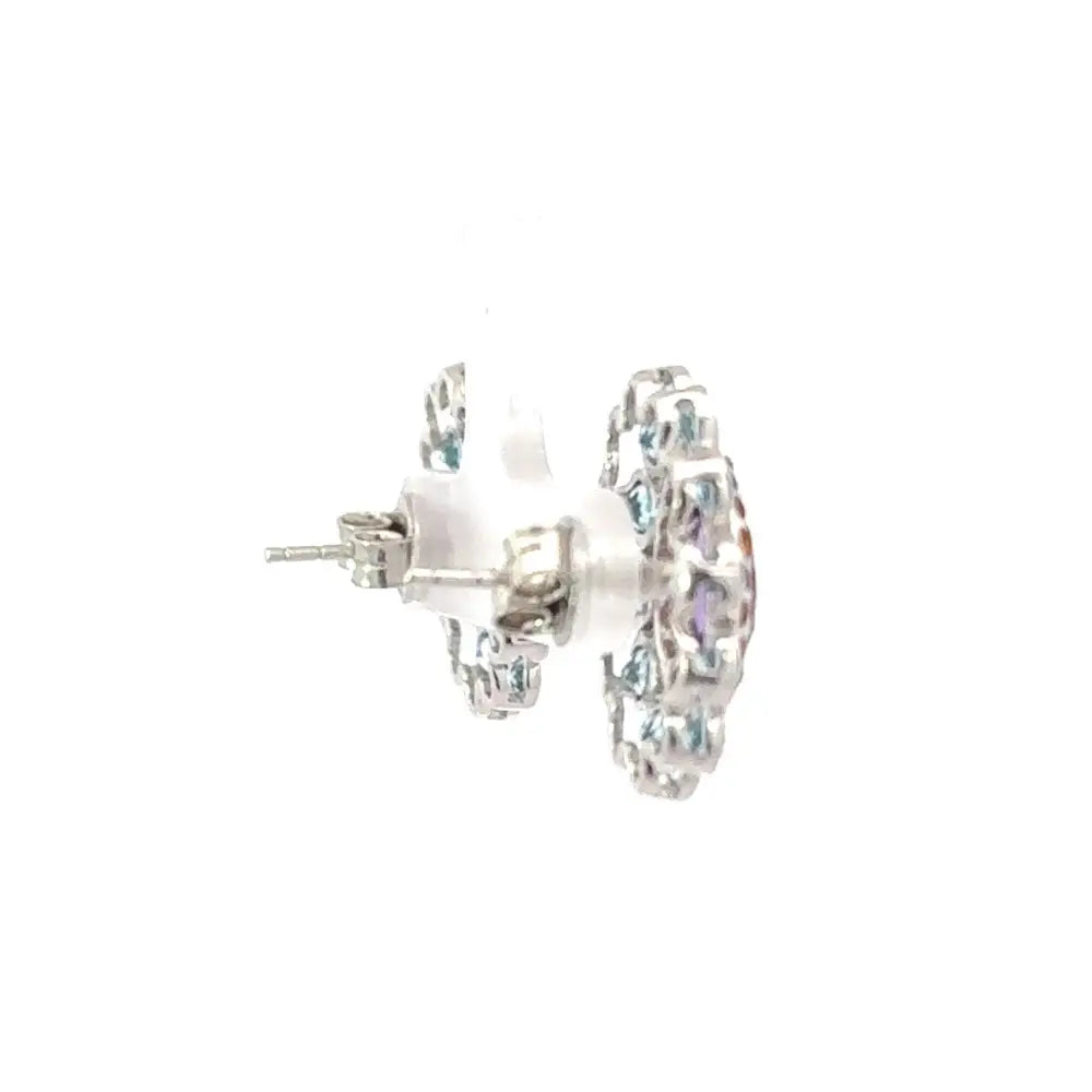 Handmade Multi Gemstone Round Statement Stud Earrings For Weddings Rhodium Plated Jewelry