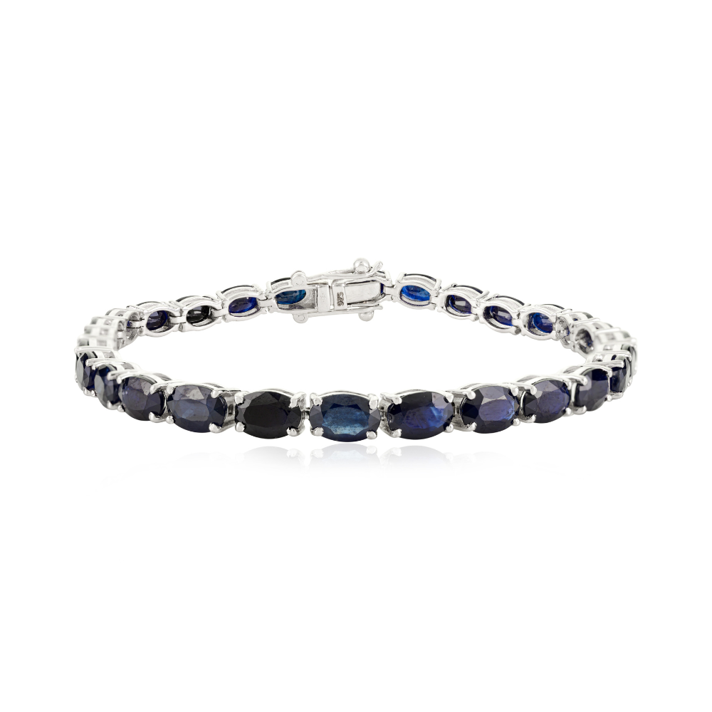 Unique Design Solid 925 Silver Genuine Blue Sapphire Tennis Bracelet For Women