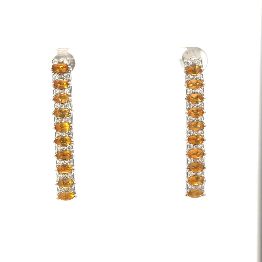 Custom Jewelry Design Classic Citrine & American Diamond Straight Dangle Earrings 925 Silver