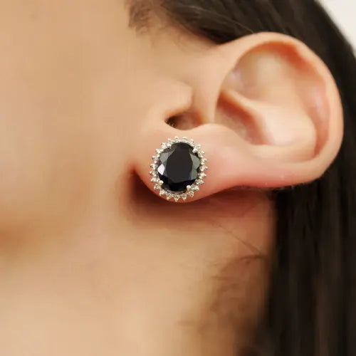 Stunning 925 Sterling Silver Natural Iolite Gemstone Halo Diamond Fine Studs Earrings For Women's