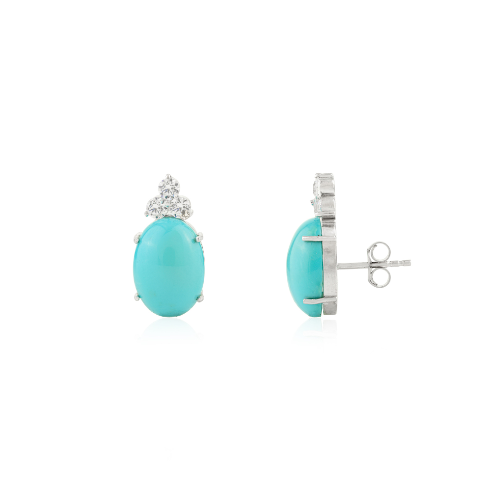 Bulk Order 100% Authentic Turquoise & American Diamond Stud Earrings 925 Sterling Silver Jewelry