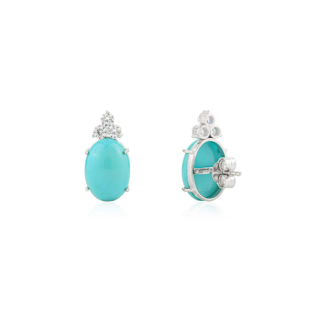 Bulk Order 100% Authentic Turquoise & American Diamond Stud Earrings 925 Sterling Silver Jewelry