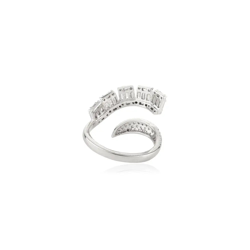 Luxurious Sparkling 14K White Gold Natural Diamond Bypass Ring Statement Bold Jewelry