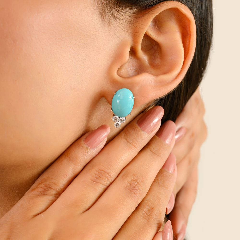 Bulk Order 100% Authentic Turquoise & American Diamond Stud Earrings 925 Sterling Silver Jewelry