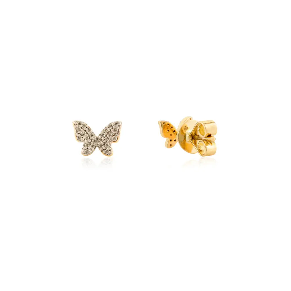 18K Real Yellow Gold Natural Diamond Small Butterfly Stud Earrings Gift For Her Trending Jewelry