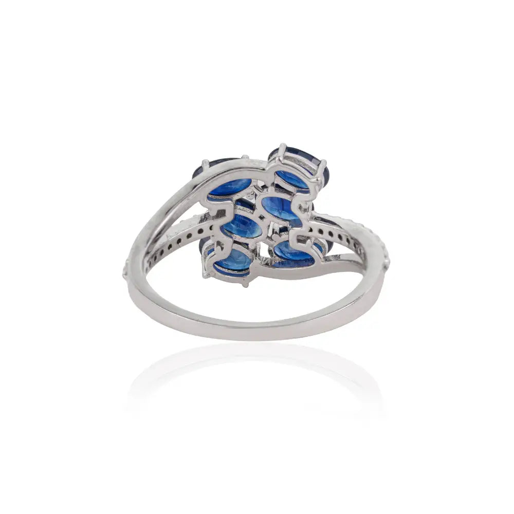 5x3mm Oval Cut Blue Sapphire & Diamond Fine 14K White Gold Wedding Ring New Arrivals Jewelry